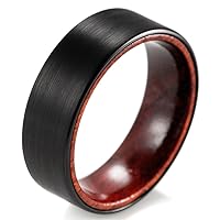 Men's 8mm Brushed Black Tungsten Ring with Wood Inner