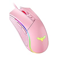 havit RGB Gaming Mouse Wired Programmable Ergonomic USB Mice 4800 Dots Per Inch 7 Buttons & 7 Color Backlit for Laptop PC Gamer Computer Desktop (Pink)