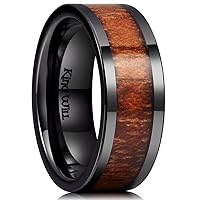 Nature 7mm 8mm Black Mens Wood Ceramic Ring Wedding Band Polished Finish Brown Wood Inlay Comfort Fit