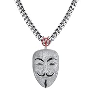 Hip Hop Iced Out Bling V Mask Pendent White Gold Plated Necklace for Men Women