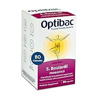 Optibac Probiotics Saccharomyces Boulardii - Vegan Probiotics for Digestive Health & Occasional Diarrhea, 5 Billion CFU - 80 Capsules