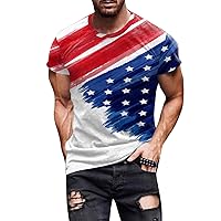 Mens 2024 Summer American Flag Shirts Casual Patriotic Independence Day Vintage Printed T-Shirts Slim Fit 4th of July Shirt