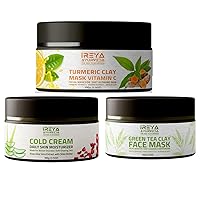 Combo Pack Cold cream, Green Tea Clay Mask and Turmeric Clay Mask