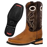 Kids Honey Brown Western Cowboy Boots Real Leather Square Pull On