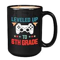 Gamer Coffee Mug 15Oz Black - Leveled Up To 6th Grade - Middle School Student Video Game Gaming Teens Son Daughter from Mom Dad