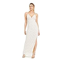 Womens Beige Lace Glitter Floral Spaghetti Strap V Neck Full-Length Party Body Con Dress Juniors XL
