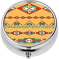 Mini Portable Pill Case Box for Purse Vitamin Medicine Metal Small Cute Travel Pill Organizer Container Holder Pocket Pharmacy Tribal Ornamental Borders