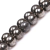 JOE FOREMAN Pyrite Beads for Jewelry Making Natural Gemstone Semi Precious 10mm Round Silver Gray 15