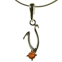 BALTIC AMBER AND STERLING SILVER 925 ALPHABET LETTER V PENDANT NECKLACE - 10 12 14 16 18 20 22 24 26 28 30 32 34 36 38 40