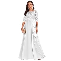 Chiffon Lace Mother of The Bride Dresses for Wedding Long Ruffles Formal Evening Gown with Sleeves