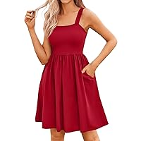 Summer Dresses for Women 2024 Trendy, Womens Square Neck Sleeveless Casual with Pockets A Line Dress, S, XXL