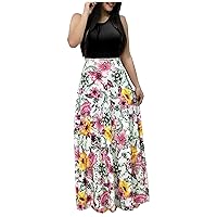 Short Sleeve Dresses for Women, Women's Fashion Casual Print Round Neck Short-Sleeved Large Size Long Dresses