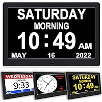 Clock with Day and Date for Elderly-3 Colors Display Digital Calendar Alarm Clock Dementia Alzheimers Clock with Extra Large Display (10.1in Black)