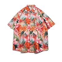Flip Collar Printed Short Sleeved Shirt Men and ' Street Lazy Style - Travel Shopping Thin Jacket