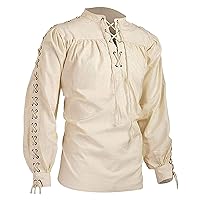 Mens Medieval Pirate Shirt Retro Renaissance Gothic Steampunk Pullover Shirt Long Sleeve Lace Up Victorian Tees Blouse