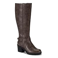 BareTraps Womens Gray Riding Buckle Accent Round Toe Block Heel Zip-Up Heeled Boots 8.5, Dark Grey