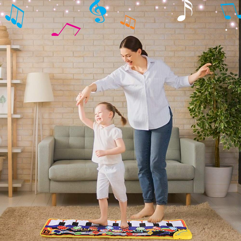 Vimpro Musical Piano Mat, Toddler Piano Keyboard Floor Playmat Childrens Kids Musical Mats Kids Tunes Playmat Walking Music Toys for Baby Girls 43.3'' X14.2''