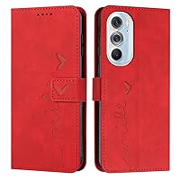 IVY Moto Edge Plus 2022 Case Wallet, [Smile Love][Kickstand Flip][Lanyard Shoulder Strap][PU Leather] - Wallet Case for Motorola Edge X30 / 30 Pro/Plus 2022 / Edge+ 5G UW 2022 Devices - Red