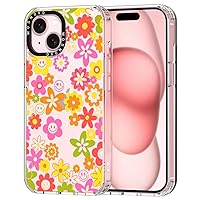MOSNOVO Compatible with iPhone 15 Plus Case, [Buffertech 6.6 ft Drop Impact] [Anti Peel Off Tech] Clear TPU Bumper Phone Case Cover with 70's Groovy Floral Designed for iPhone 15 Plus 6.7