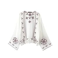 Women's Holiday Lace Stitching Embroidery Kimono Shirt Cardigan Coat