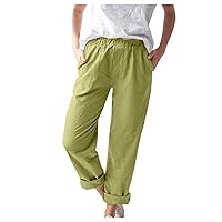 Women Wide Leg Linen Pants Casual High Elastic Waisted Palazzo Pant Business Work Side Split Trouser with Pockets