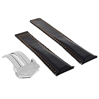 Ewatchparts 22MM LEATHER BAND STRAP CLASP COMPATIBLE WITH TAG HEUER MONACO CALIBRE 12 AQUARACER BLACK OS
