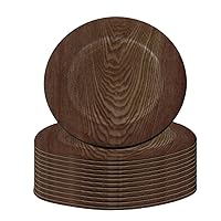 13” Walnut Faux Wood Charger Plates 12 Pack, Dinnerware for Dining Table - Elegant Farmhouse Style Wooden Charger & Service Plates