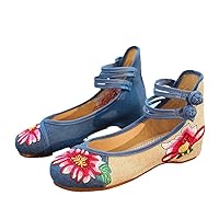Handmade Retro Flowers Embroidered Women Cotton Fabric Flat Shoes Comfortable Soft Canvas Ballet Flats