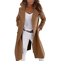 Women Elegant Notched Collar Double Breasted Overcoat Casual Lapel Button Down Long Jacket Long Sleeve Trench Coat