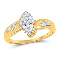 The Diamond Deal 10kt Yellow Gold Womens Round Diamond Oval Cluster Baguette Ring 1/4 Cttw