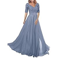 Half Sleeve Mother of The Bride Dress for Wedding V Neck Lace Mother of The Groom Dress Long Formal Evening Gowns