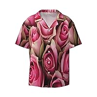 Beautiful Rose Flower Men's Short-Sleeved Shirt, Casual Fashion Printed Shirt with Pocket