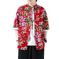 Summer Printing Loose Top Traditional Chinese Style Half Sleeve Shirts Collar Shirt