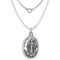 Sterling Silver St Martha Medal Necklace Oxidized finish Oval 1.8mm Chain
