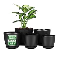 Plant Pots with Multi Drainage Holes - 5 Pieces Versatile, Sturdy Plastic, Stackable Design Home Decor Flower Pots for Indoor and Outdoor Gardening - Black