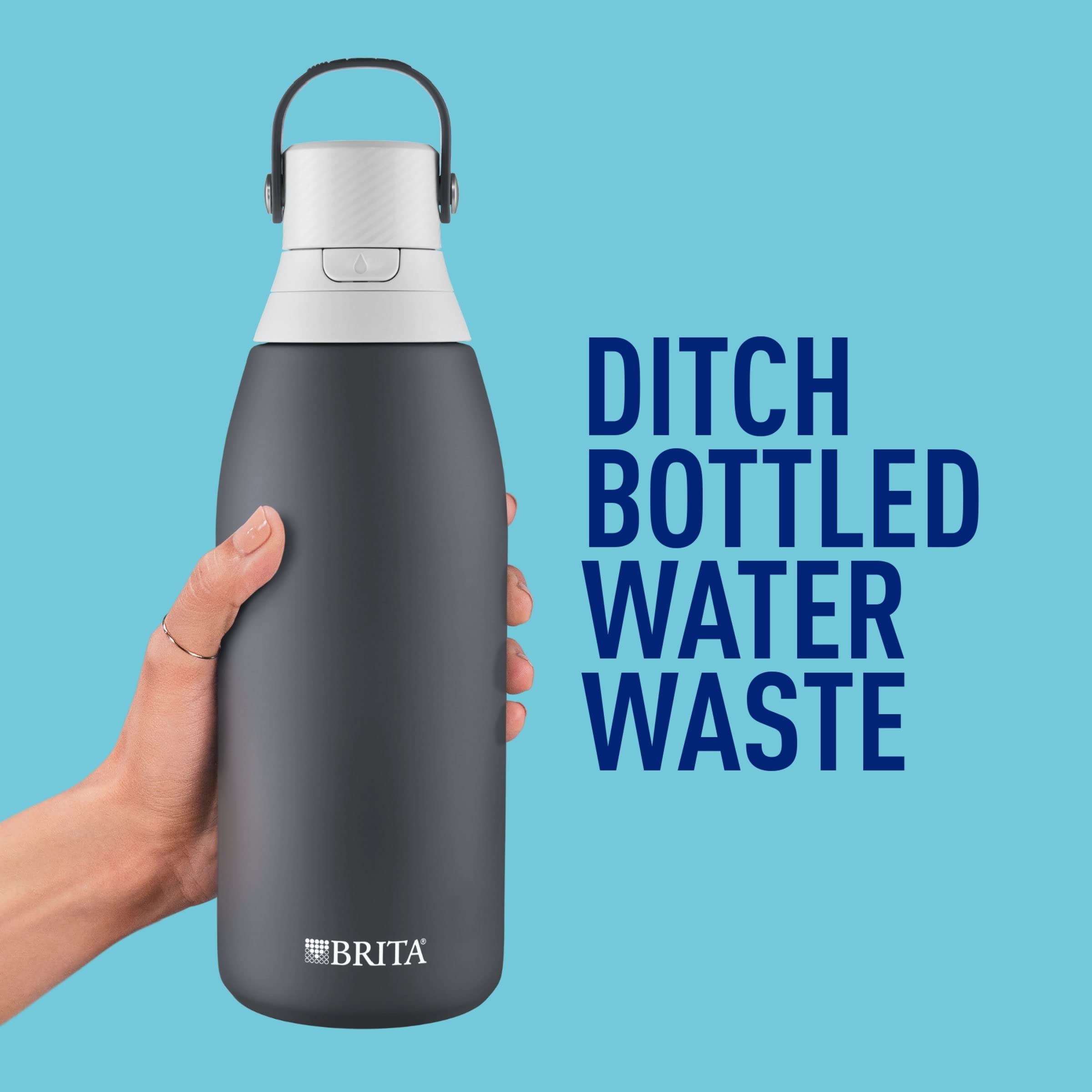 Brita Insulated Filtered Water Bottle with Straw, Reusable, Stainless Steel Metal, Carbon, 32 Ounce