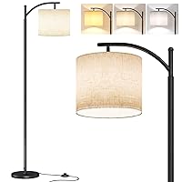 SUNMORY Arc Floor Lamp,Modern Floor Lamp with 9W 3 Color Temperatures Bulb,Metal Standing Lamps with Adjustable Hanging Lampshade,Tall Floor Lamps for Living Room,Bedroom,Office (Black)