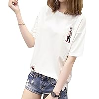 PIITE Women's Short Sleeve T-Shirt, Summer T-Shirt, Cotton, Loose, Thin, Top, Korean Edition, Stylish, Half Sleeve T-Shirt, Crew Neck Shirt, Breathable Shirt