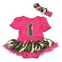 Petitebella Camo 1st Hot Pink Bodysuit Camouflage Tutu Baby Dress Nb-18m