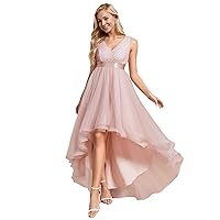 Ever-Pretty Women's Prom Dress Double V-Neck Sleeveless Empire Waist Sequin High Low Tulle Formal Dress 0147A