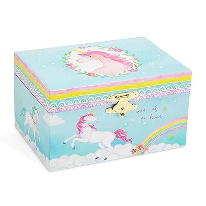 Jewelkeeper Girl's Musical Jewelry Storage Box with Spinning Unicorn, 6 x 4.65 x 3.5 inches, Rainbow Design, The Beautiful Dreamer Tune