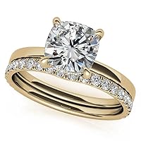 10K Solid Yellow Gold Handmade Engagement Rings 2.0 CT Cushion Cut Moissanite Diamond Solitaire Wedding/Bridal Ring Set for Women/Her Propose Ring