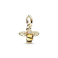 PANDORA Moments 762672C01 Sparkling Bee Charm Pendant with 14 Carat Gold-Plated Metal Alloy and Cubic Zirconia Compatible Moments, Sterling Silver, Mixed stone