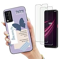 for T-Mobile Revvl V+ 5G / V Plus 5G Case with 2 Tempered Glass Screen Protectors, Butterfly Pattern Design, Slim Shockproof Protective Soft Silicone Phone Cover for Girls Women (Butterfly)
