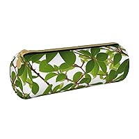 Leaves Pencil Case Bag Pouch Pu Leather Round Small Capacity Pen Pouch Storage Bag With Zipper