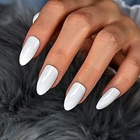 EchiQ Nude White Glossy Press on Nails Artificial Acrylic Solid Color DIY Almond Natural False Nails Removable Wearable Full Cover Medium Long Fake Nails Tips Women Girls Gift 24pcs/set
