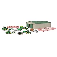 John Deere Die-Cast Farm Toys Playset - 1:64 Scale - Includes Farm Animals, Machine Shed, Toy Tractors, Toy Trucks, and Farm Tools - 70 Count - 8 Years and Up