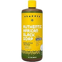 Skin Care, Authentic African Black Soap, All in One Body Wash, Face Wash, Shampoo & Shaving Soap with Fair Trade Shea Butter, Eucalyptus Tea Tree, 32 Fl Oz