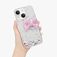 LUVI Compatible with iPhone 14 Bling Rhinestone Case Pink Bow Sparkling Glitter Diamond Crystal Luxury Clear Unique Cute Fashion Protective Shockproof Cover for Girls Women