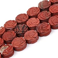 JOE FOREMAN 12Pcs 14mm Natural Red Jasper Stone Plant Rose Flower Double Side Hand Carved Gemstone Semi Precious Beads for Jewelry Making